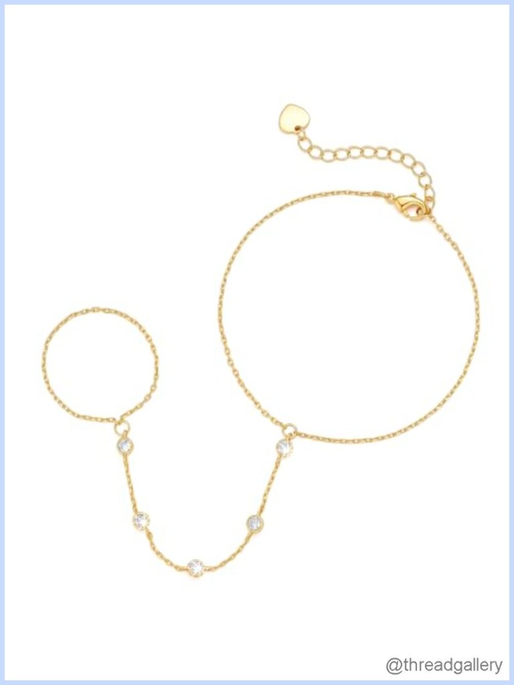 14K Gold Plated Hand Chain Bracelet with Zircon Stones Adjustable